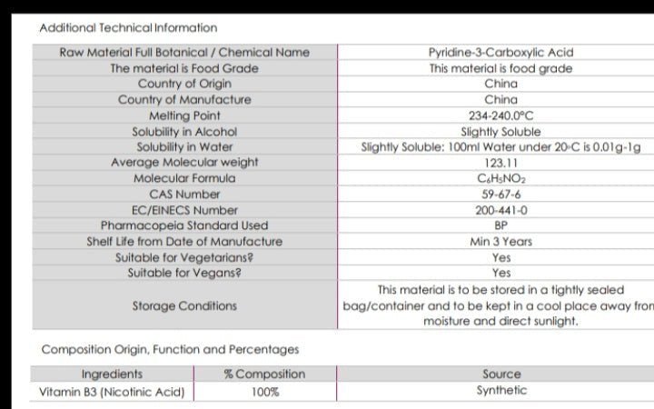 Niacin powder 100g Pure Nicotinic Acid - Junipers